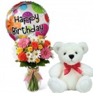 Birthday Flowers with Teddy & Balloon