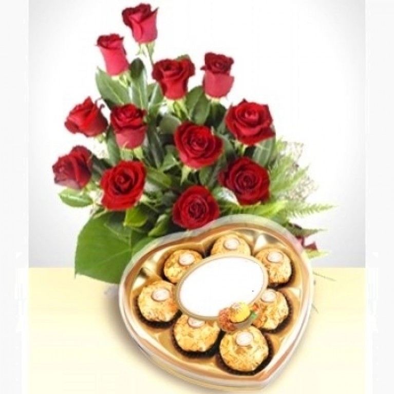 Roses Basket with Heart Chocolate