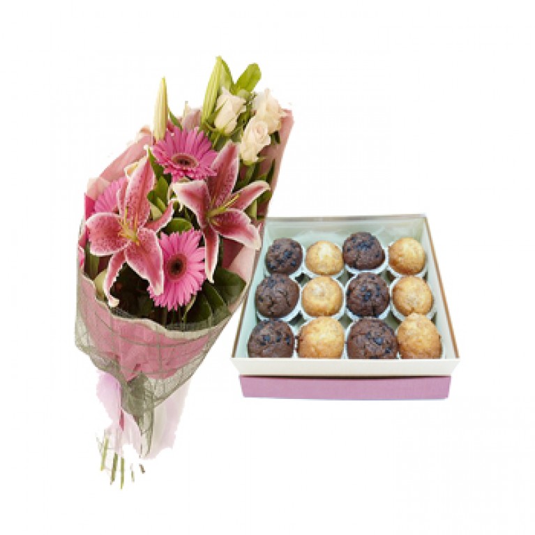 Pink flowers with 85g Muffins